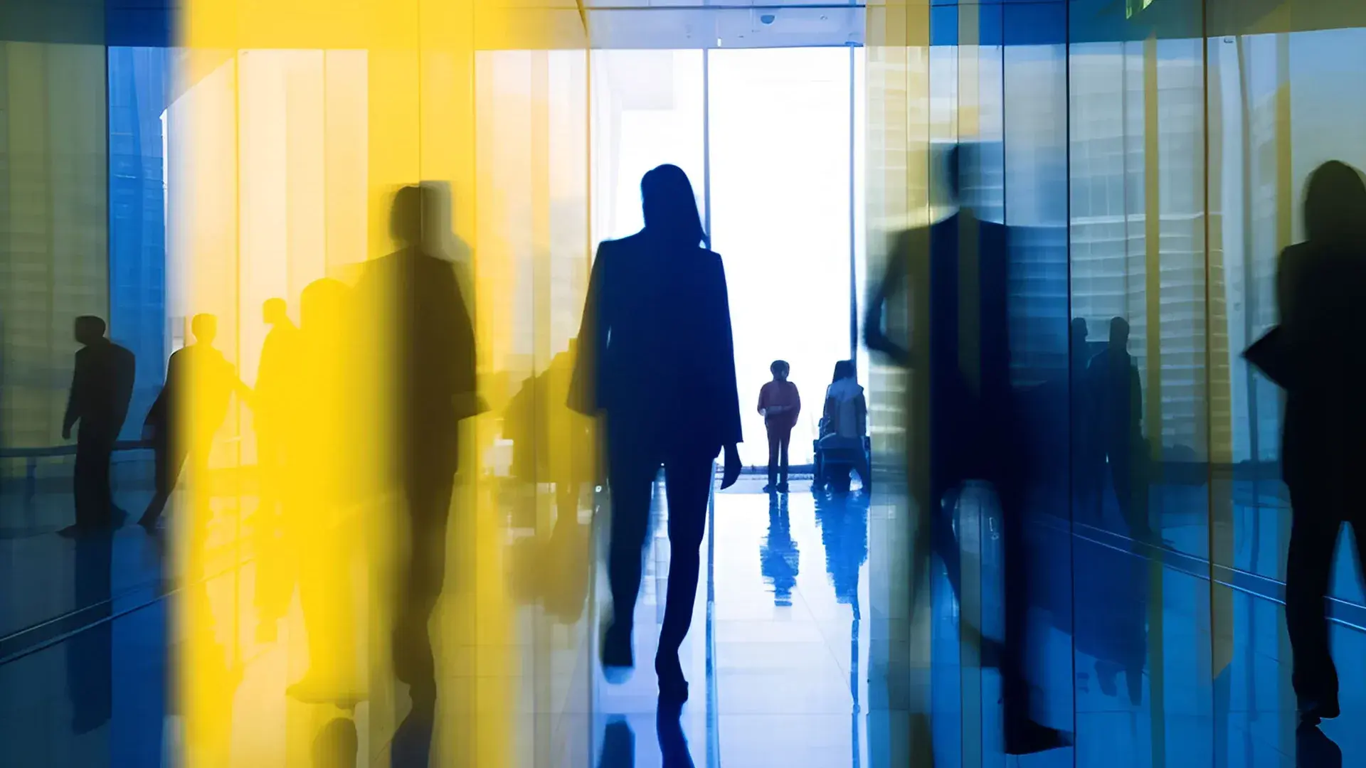 Silhouetted professionals walking and cloud as a business strategy 