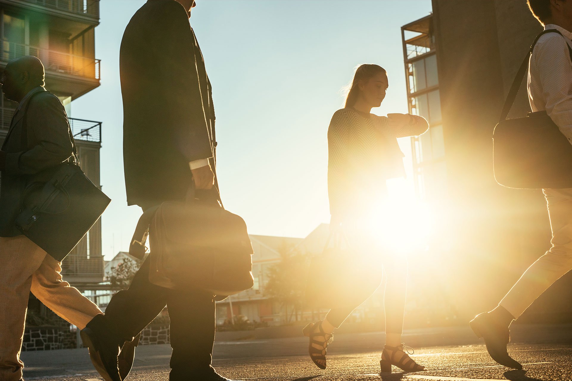 business people going to office early in the morning