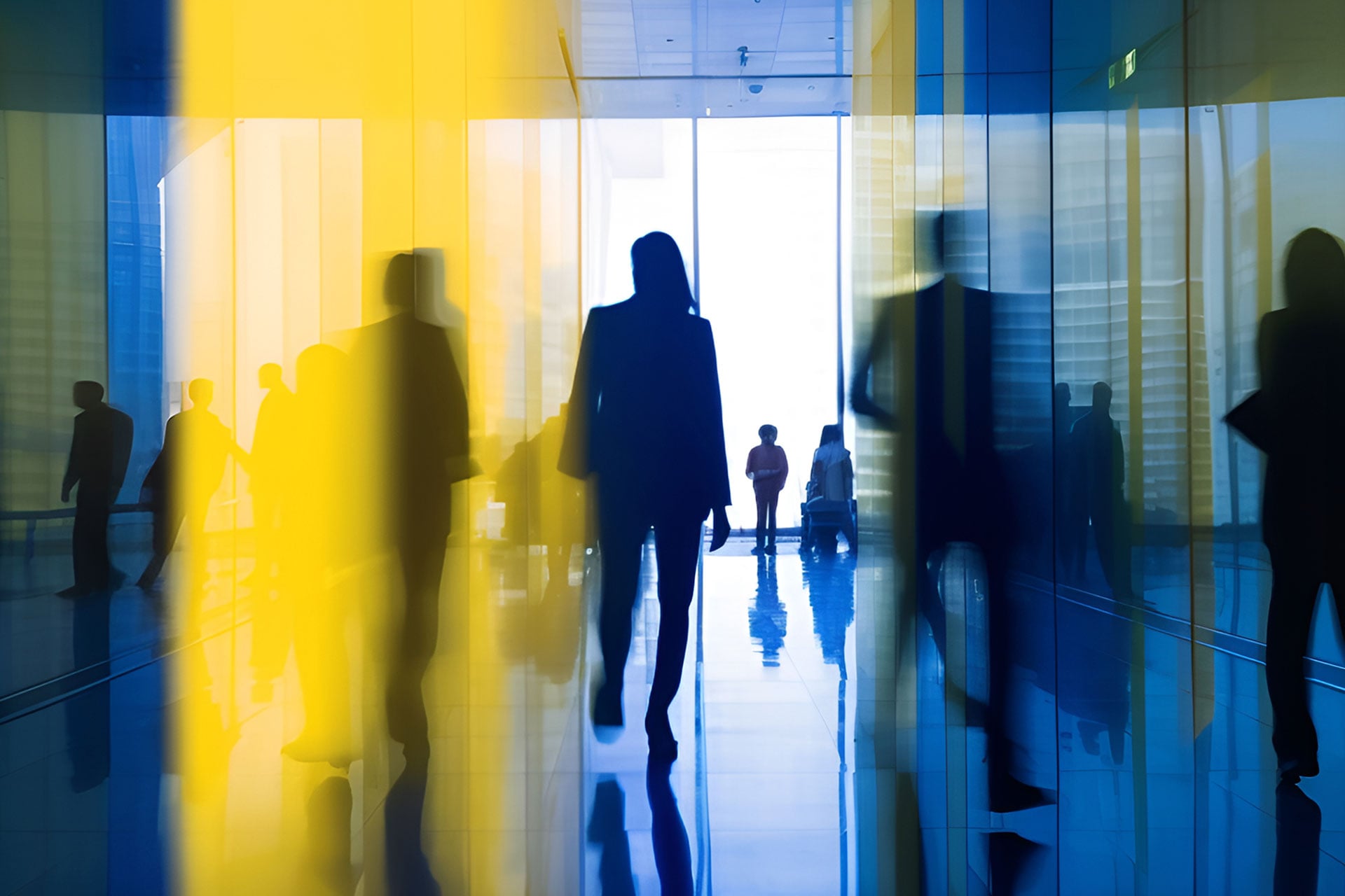 Silhouetted professionals walking and cloud as a business strategy 